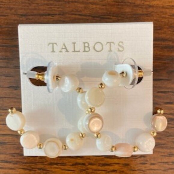 Talbots Mother of Pearl Beaded Hoop Earrings - NEW WITH TAG - Picture 1 of 4